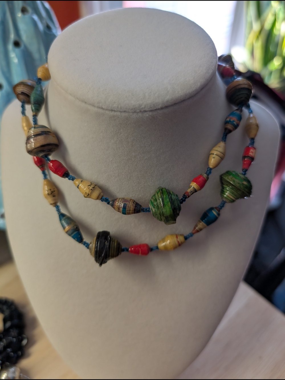 Handcrafted Multicolor Paper Bead Necklace - Boho Women’s Jewelry